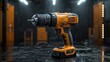 © Enrique - A powerful cordless drill illuminated in a modern workshop with industrial decor and tools scattered on the floor