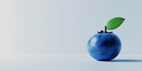 Surreal image of large blueberry with a green leaf