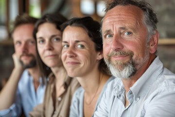 Portrait of a group of business people at work. Selective focus.