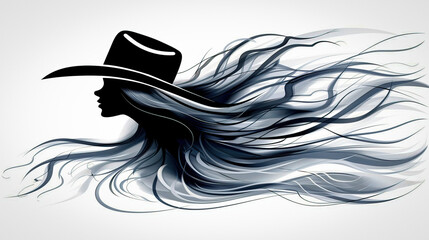 Wall Mural - cowgirl silhouette black and white isolated illustration