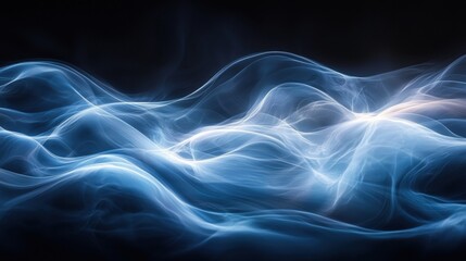 Swirling blue smoke patterns create an ethereal atmosphere in a darkened setting, showcasing mesmerizing fluid dynamics