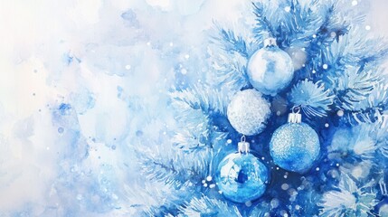 Wall Mural - blue christmas background watercolors