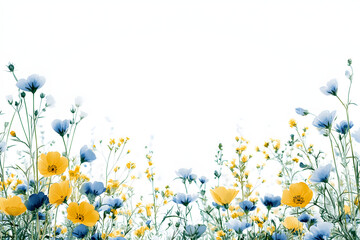 Canvas Print - Watercolor wildflower border, yellow blue and white, white background