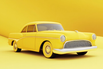 A vintage yellow car against a bright yellow background, showcasing a retro design.