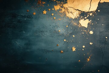 golden stars scattered across a dark blue textured surface creating a celestial effect