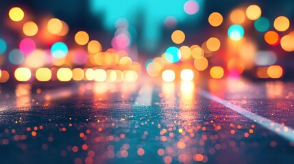 Colorful Christmas lights glowing in the city at night with a festive atmosphere and blurred bokeh effects