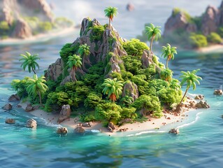 Tropical Island Paradise: Lush Greenery and Crystal Clear Waters