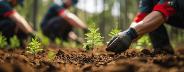 Young Pine Tree Planting in Forest on Sunny Day