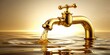 © Machita - Golden liquid flows from a gold faucet as it drips and forms a pool on the ground, dripping, modern, gold faucet
