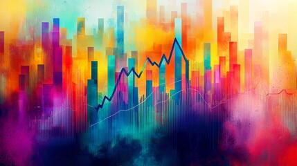 Abstract watercolor background with a graph showing growth and success.