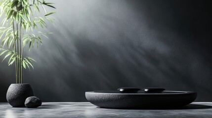 Wall Mural - dark geometric stone background featuring a minimalist design for product display or showcase emphas