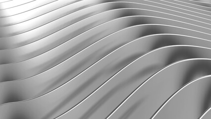 Poster - Silver striped pattern background, 3d lines design, abstract minimal metallic background.