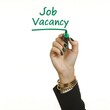 © Sunday - woman's hand, bracelets, painted nails, writing 'Job Vacancy' typography on a Transparent screen, green marker, white background