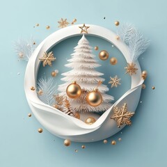 Wall Mural - merry christmas and happy new year holiday white banner illustration. xmas design with realistic 3d 