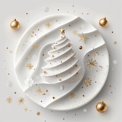 Wall Mural - merry christmas and happy new year holiday white banner illustration. xmas design with realistic 3d 