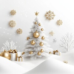 Wall Mural - merry christmas and happy new year holiday white banner illustration. xmas design with realistic 3d 