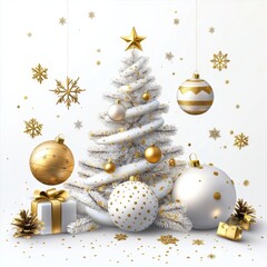 Wall Mural - merry christmas and happy new year holiday white banner illustration. xmas design with realistic 3d 