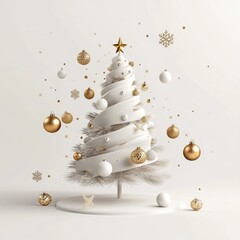Wall Mural - merry christmas and happy new year holiday white banner illustration. xmas design with realistic 3d 