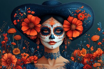 Wall Mural - a person with a painted face and flowers in her hair

