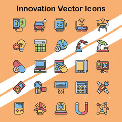 Wall Mural - collection of innovation icons depicting technological advancements and creative solutions suitable 