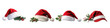 © WeeraWanderlust - Four festive Santa hats with holly on a white isolated background.