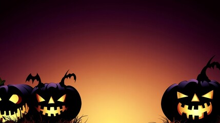 A Halloween themed background with three pumpkins on it