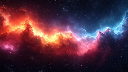 vibrant cosmic nebula glowing with red, orange, and blue hues in the depths of space, showcasing nat