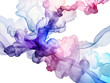 © Declan - Acrylic color pigment and ink cloud in water. Abstract smoke on white background with copy space. Fancy dream cloud of ink underwater. Purple, blue and pink colors