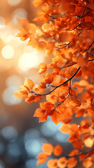 Orange fall leaves in park, autumn natural background