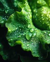 Wall Mural - Close-up of a green leaf with water droplets.