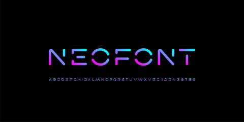 Wall Mural - technology font, digital cyber neon alphabet