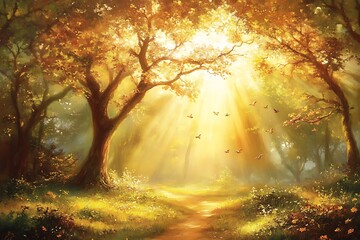 Wall Mural - Sunlight in the forest, nature background.