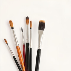 artist paint brushes in minimal style on empty background and simple look