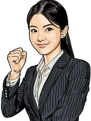 Canvas Print - Businesswoman in a suit showing fist up.