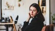 © Jaemie - Elegant portrait of a woman in a modern workspace featuring warm tones, soft lighting, and creative decor for lifestyle inspiration.