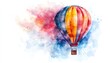 © weerayut - A vibrant watercolor illustration of a hot air balloon soaring through a colorful sky, evoking a sense of adventure and freedom.