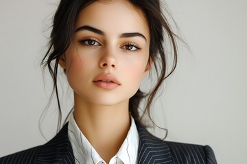 Canvas Print - Close - up portrait of a beautiful young business woman with suit