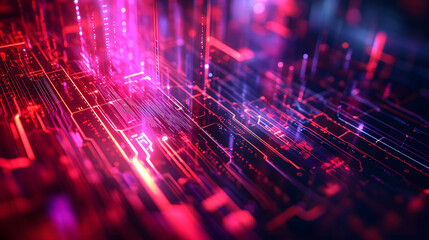 Wall Mural - red blue digital background technology technological operations neural networks ai big data transmis