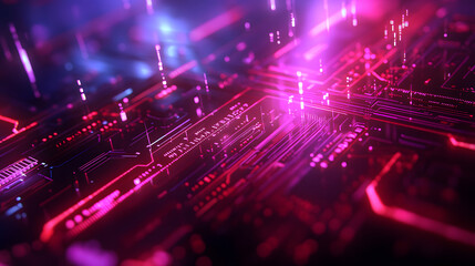 Wall Mural - red blue digital background technology technological operations neural networks ai big data transmis