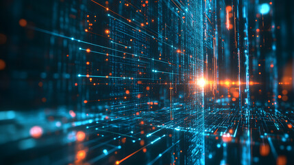 Wall Mural - red blue digital background technology technological operations neural networks ai big data transmis