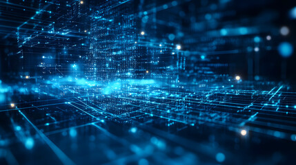 Wall Mural - red blue digital background technology technological operations neural networks ai big data transmis