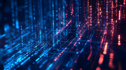 Wall Mural - red blue digital background technology technological operations neural networks ai big data transmis
