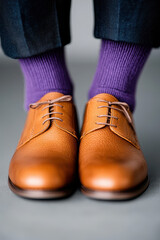 Stylish Brown Shoes with Purple Socks: A Modern Fashion Statement in Footwear and Accessories