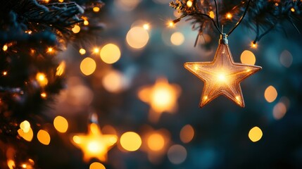 Poster - Colorful abstract Christmas lights twinkle against a starry sky, creating a festive atmosphere filled with warmth and joy. Generative AI