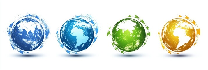 Wall Mural - Globe with arrows circling it, symbolizing global connectivity and movement, isolated on a clean white background.