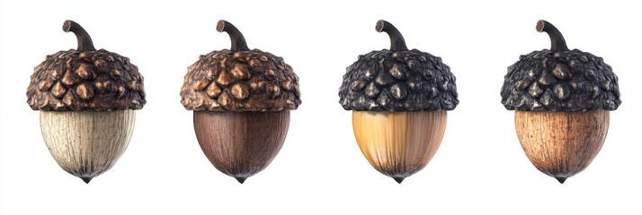 Wall Mural - Large acorn with a textured cap, isolated on a white background, showcasing its intricate details and natural form.