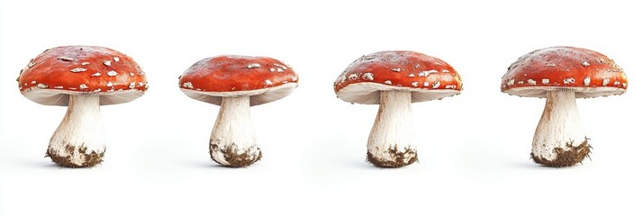 Wall Mural - Large red-capped mushroom, vibrant color, isolated on white background, showcasing unique shape and texture, perfect for botanical studies