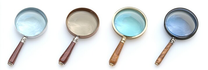 Wall Mural - Magnifying glass with clear lens, isolated on white background, ideal for detailed examination and enhancing visibility of small objects