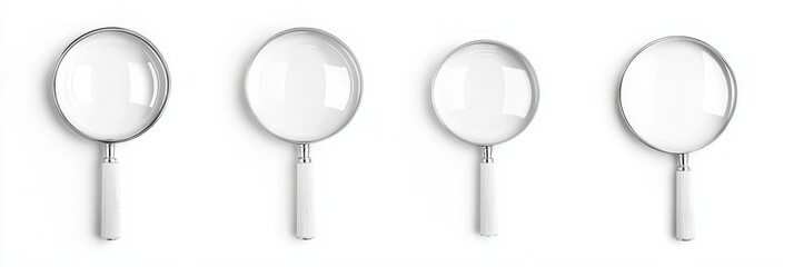 Wall Mural - Magnifying glass with a clear lens, isolated on a white background, ideal for reading small text or examining details.