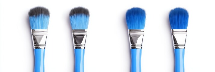 Wall Mural - Blue-handled paintbrush, isolated on a clean white background, perfect for artistic projects and creative endeavors.